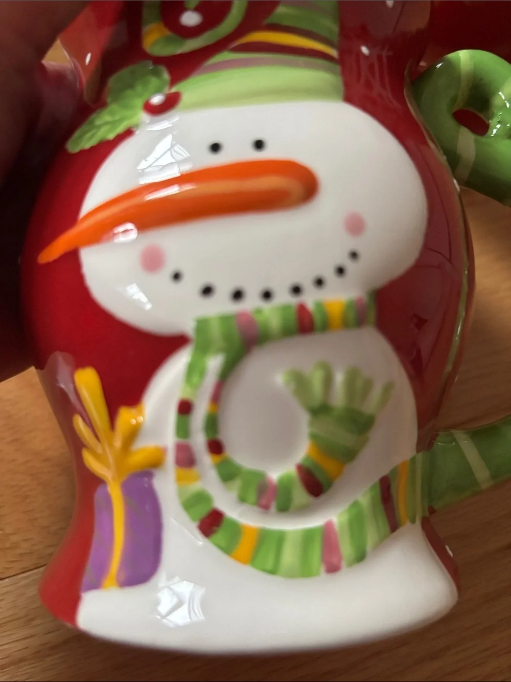 Pier 1 Red and Green Snowman Mugs (Set of 2)